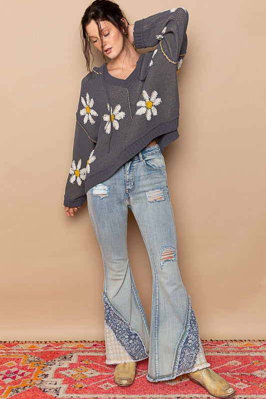 Floral Pattern Hooded Sweater