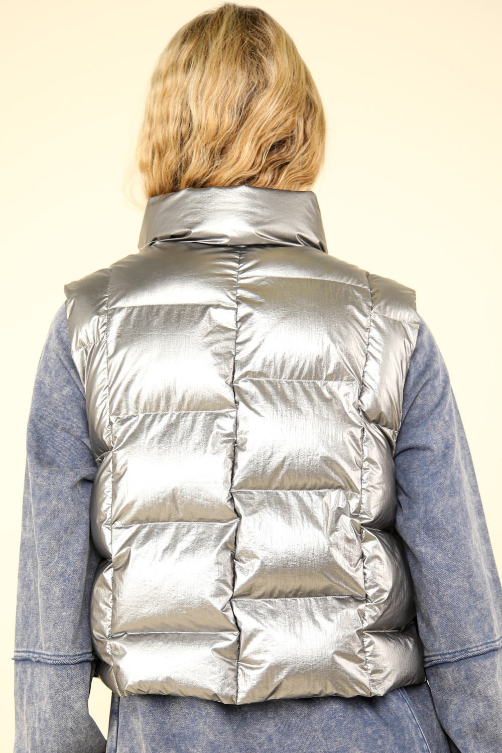 Metallic Zip Up Puffer Vest