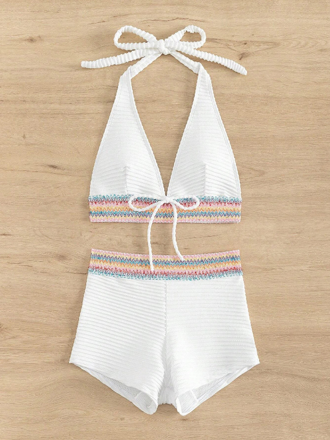 Texture Halter Neck Two Piece Swim Set