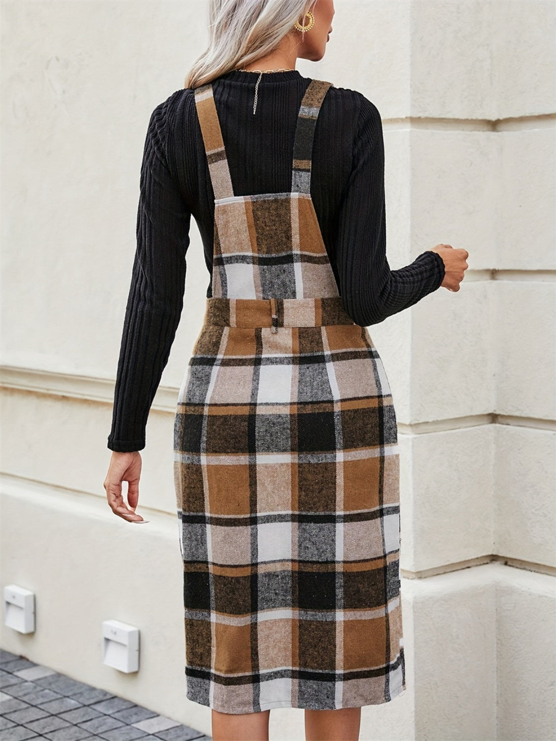 Slit Plaid Wide Strap Dress