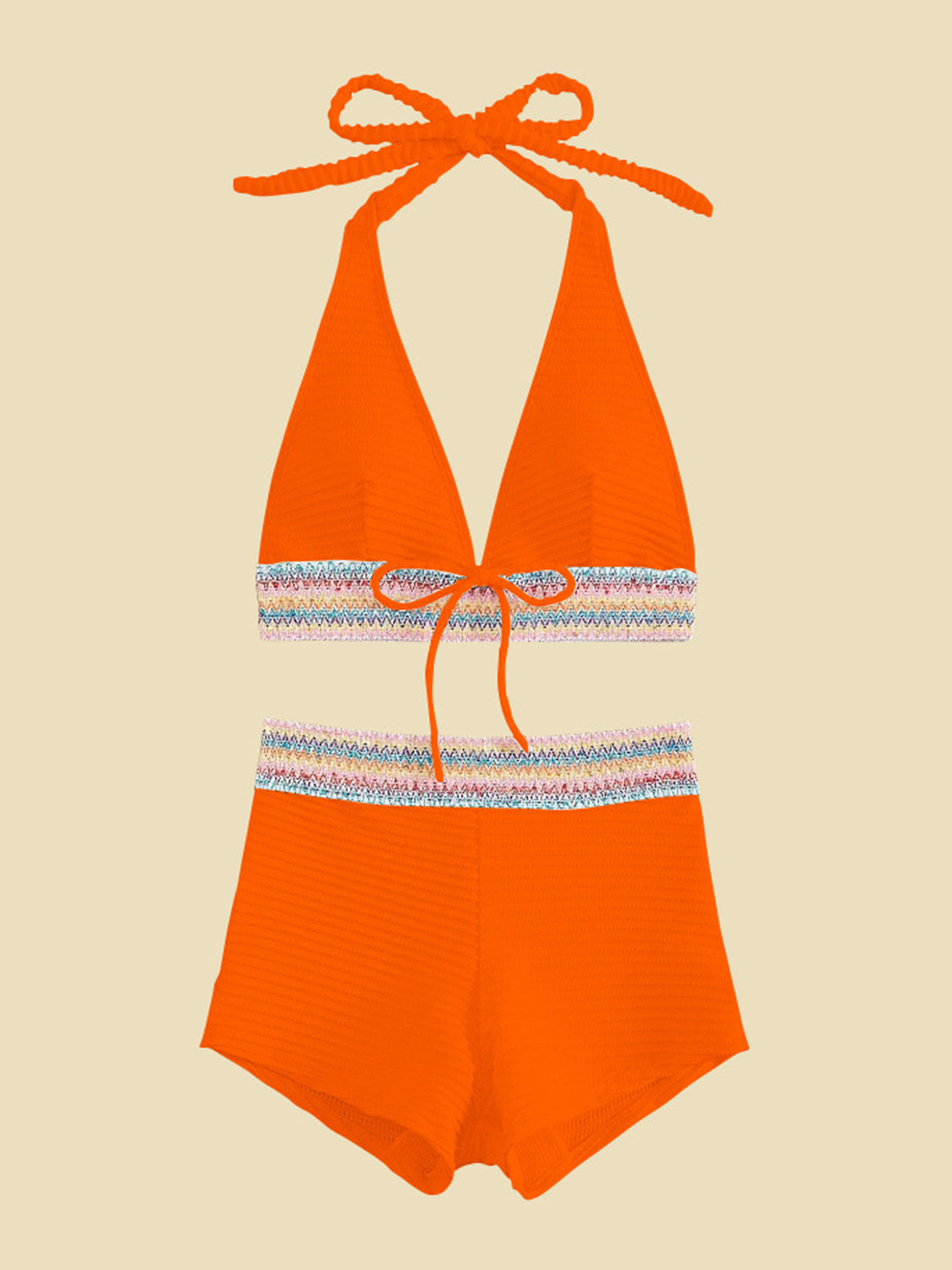 Texture Halter Neck Two Piece Swim Set