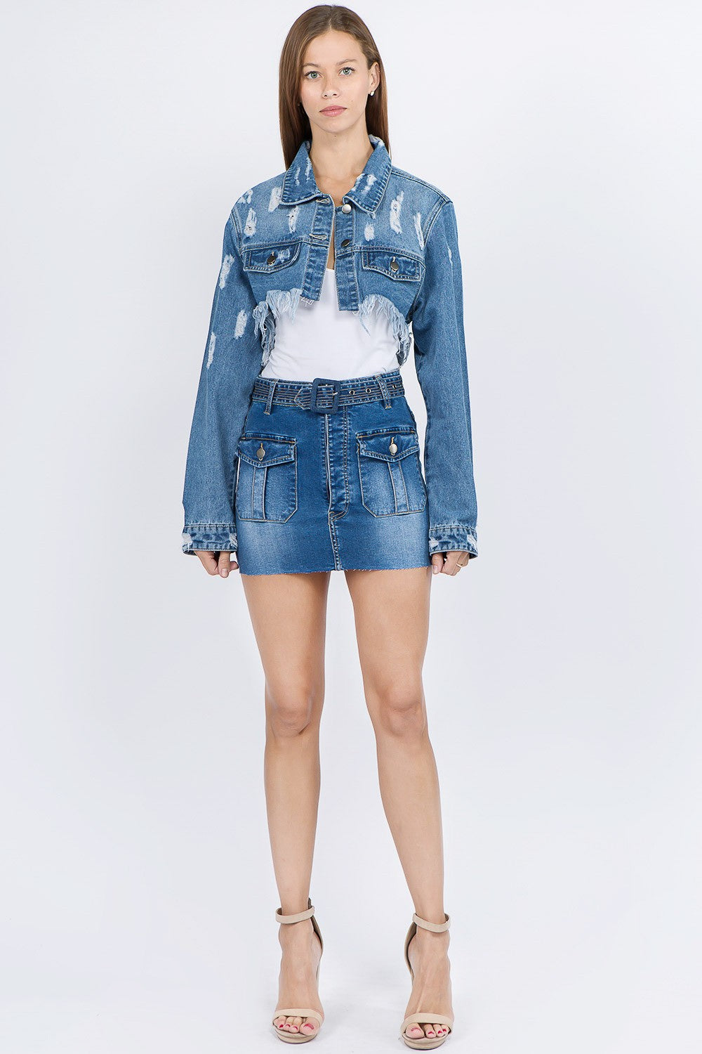 Distressed Frayed Hem Denim Jacket