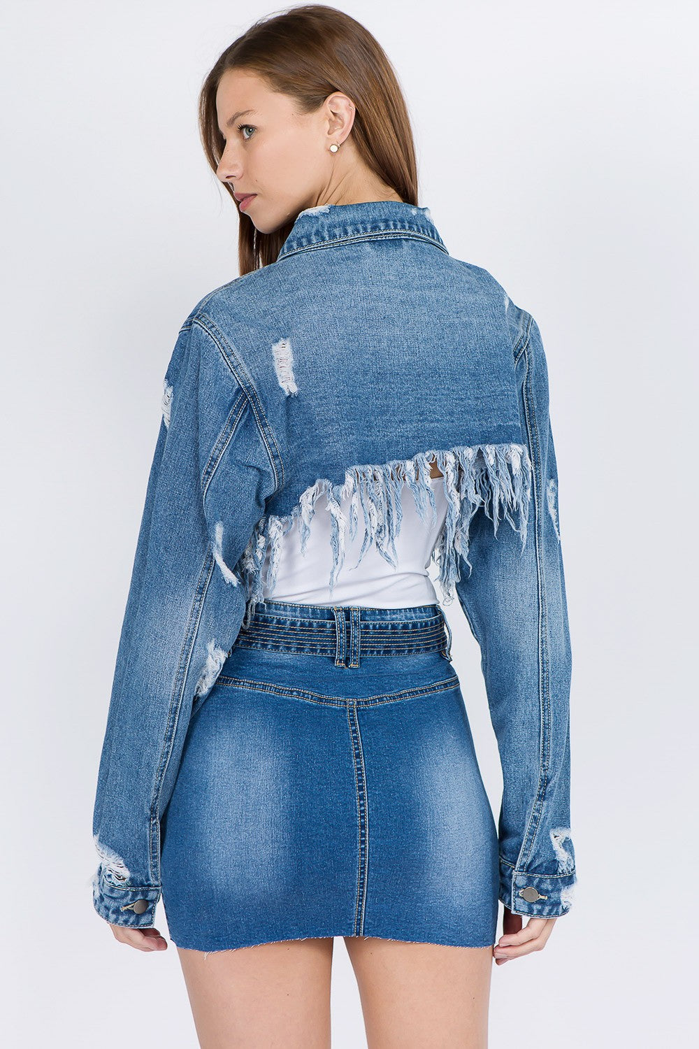 Distressed Frayed Hem Denim Jacket