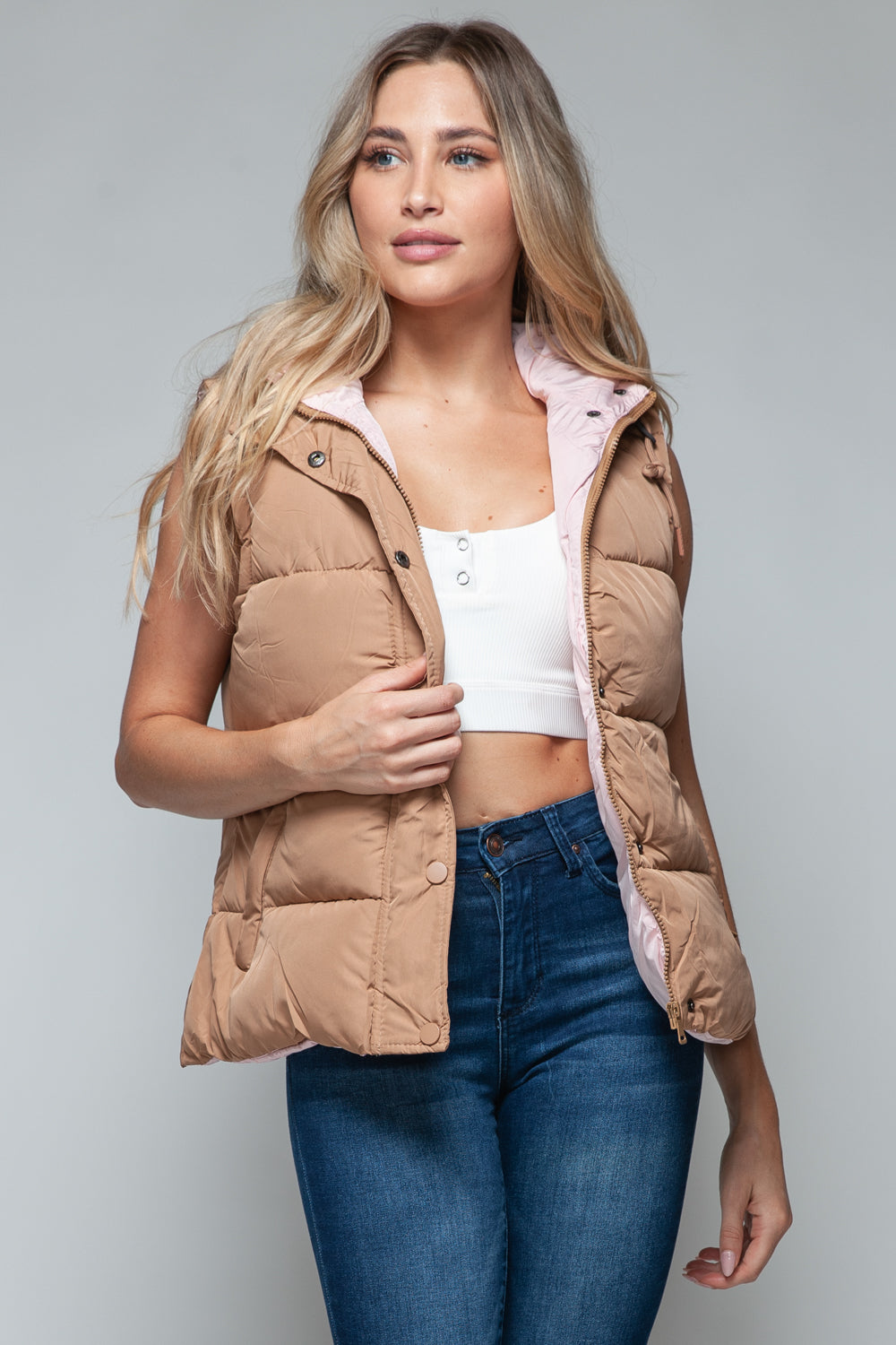 Snap Zip Closure Hooded Vest