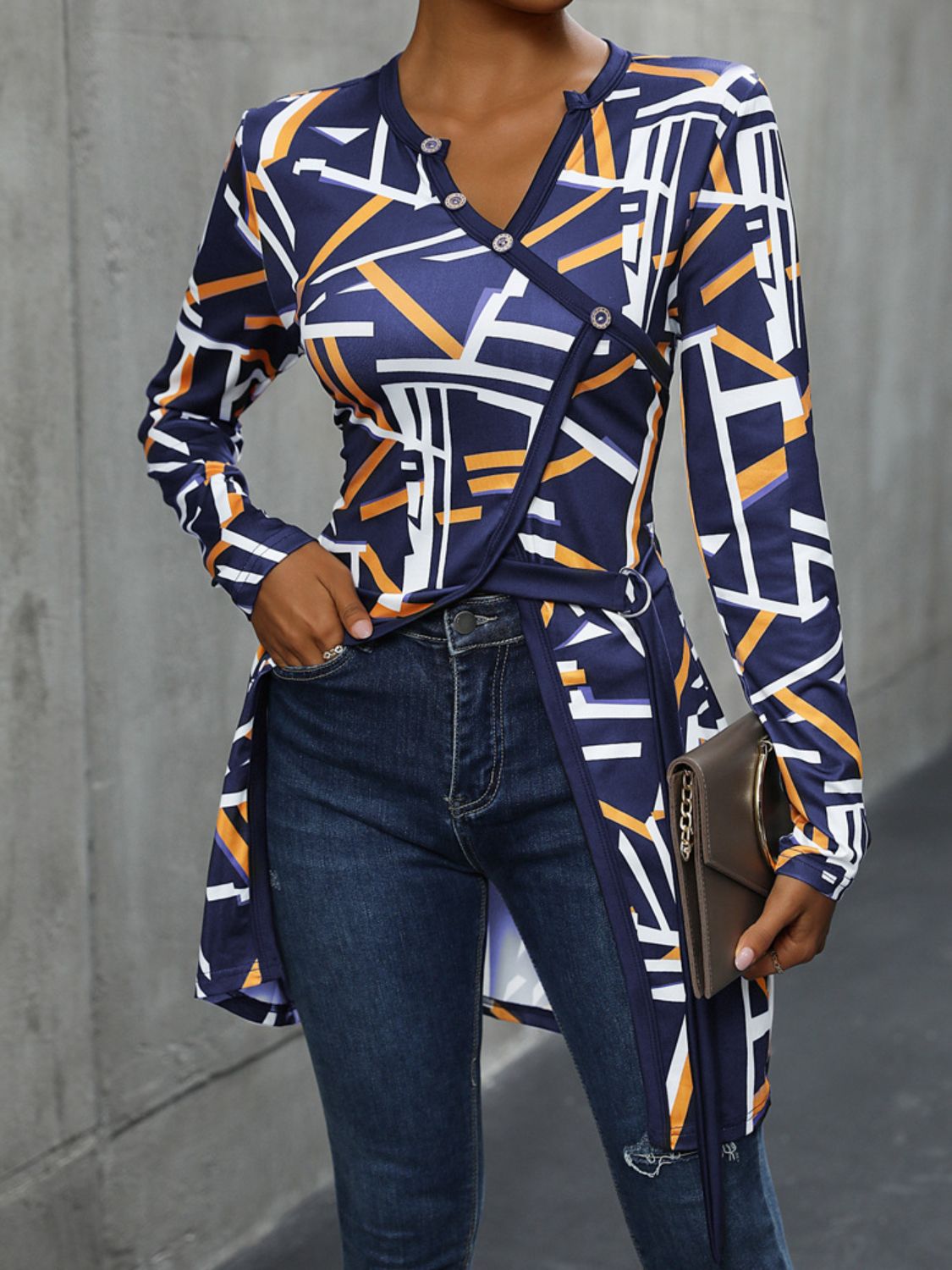 Geometric Surplice Long Sleeve Shirt