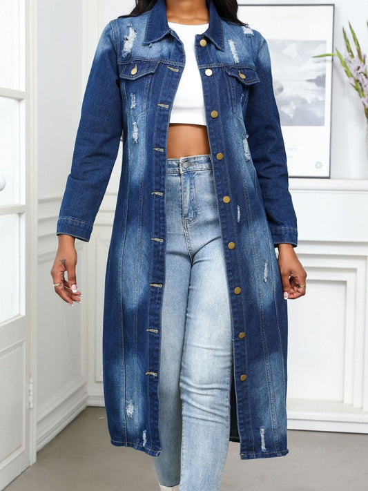 Distressed Button Up Denim Jacket