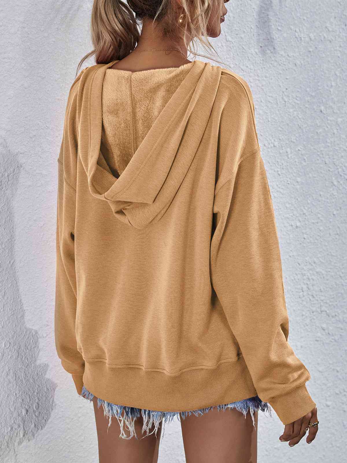 Dropped Shoulder Slit Hoodie Sweatshirt