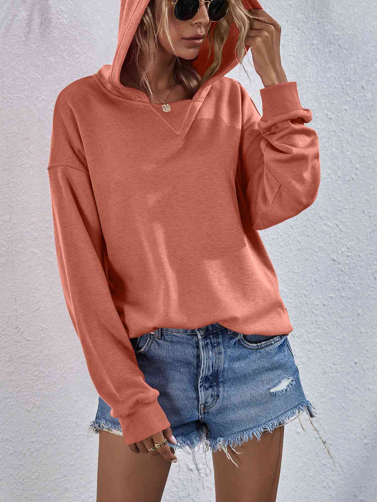 Dropped Shoulder Slit Hoodie Sweatshirt