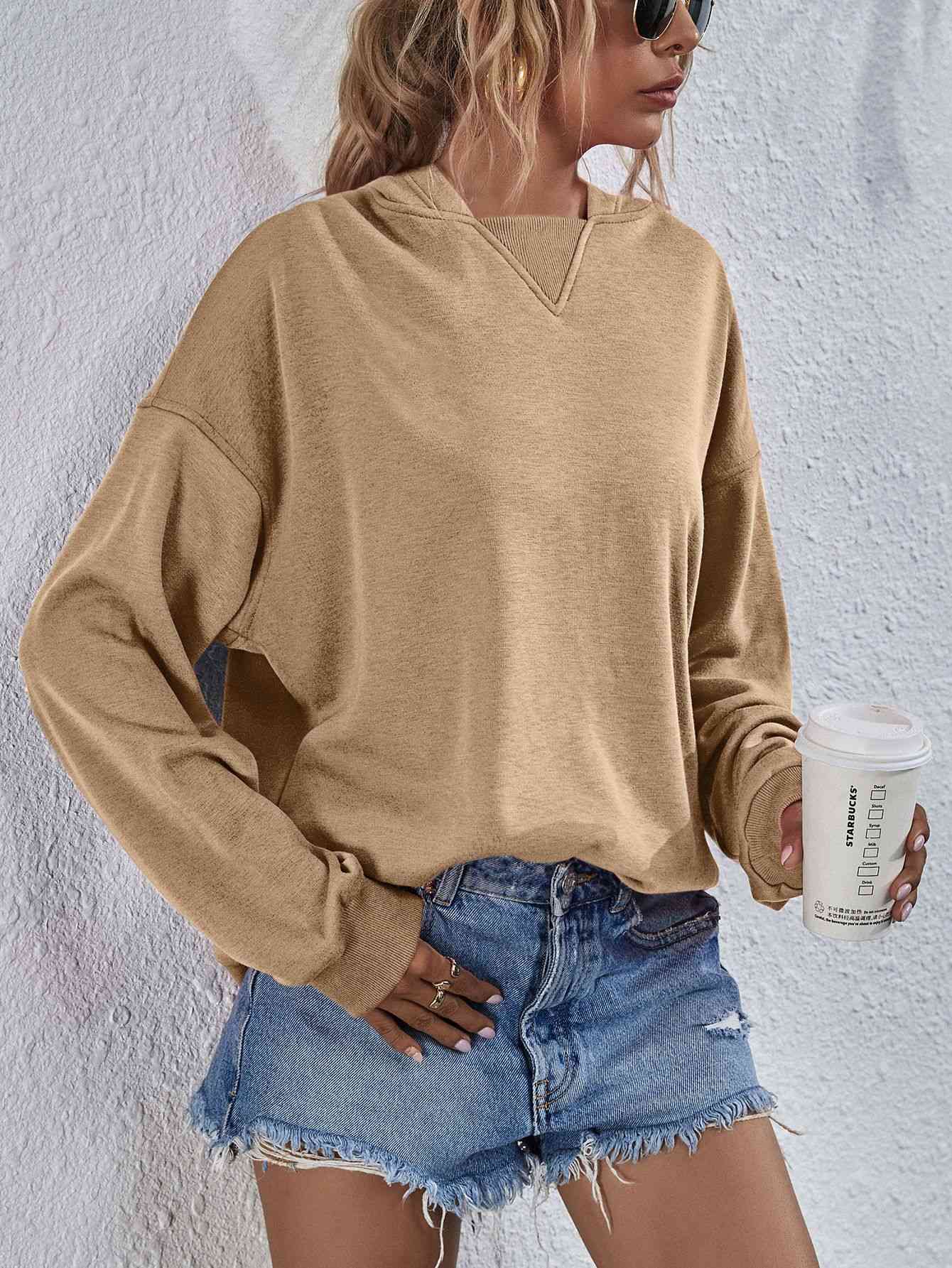 Dropped Shoulder Slit Hoodie Sweatshirt