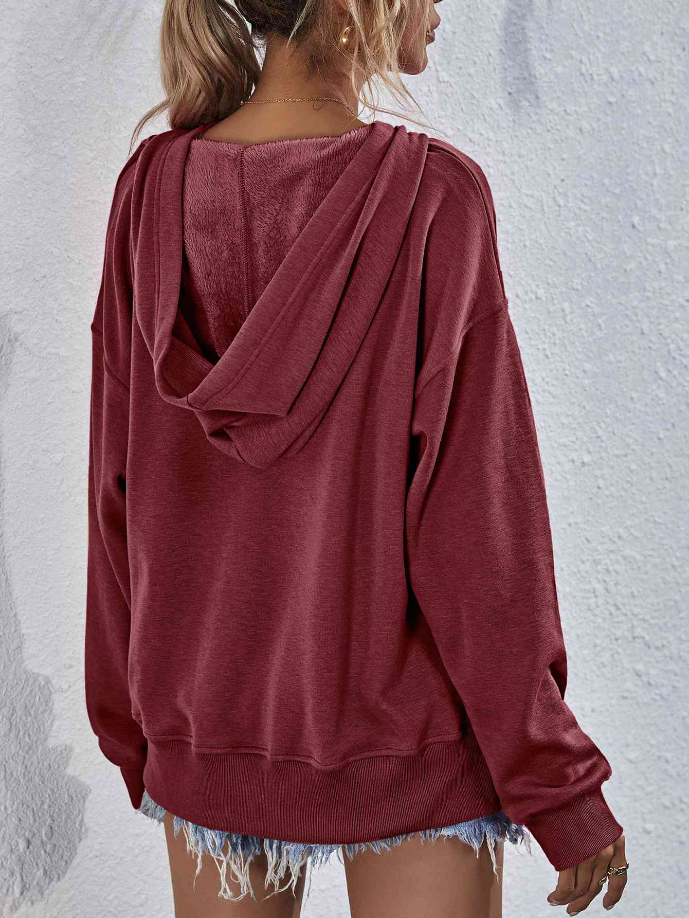 Dropped Shoulder Slit Hoodie Sweatshirt