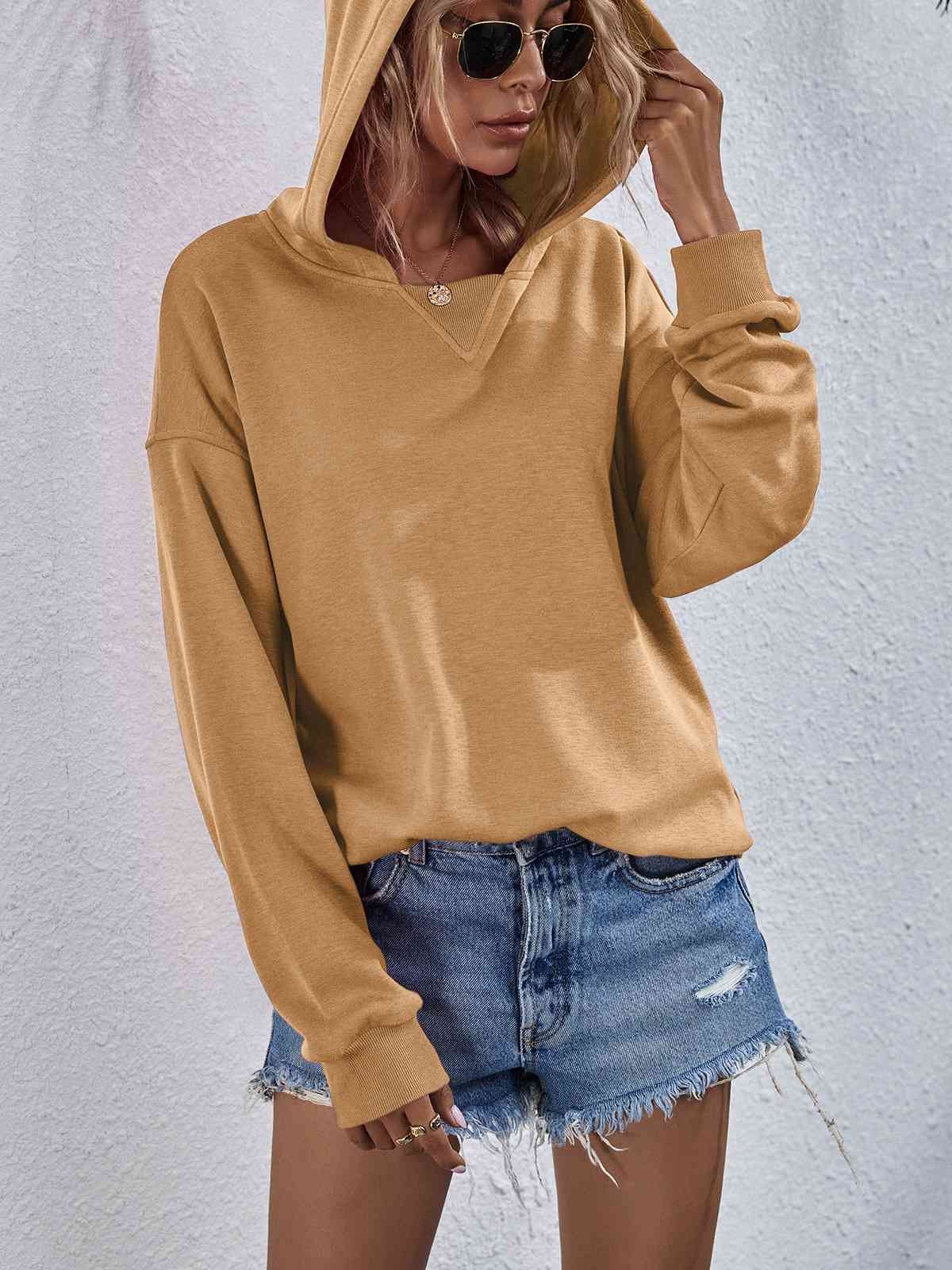 Dropped Shoulder Slit Hoodie Sweatshirt