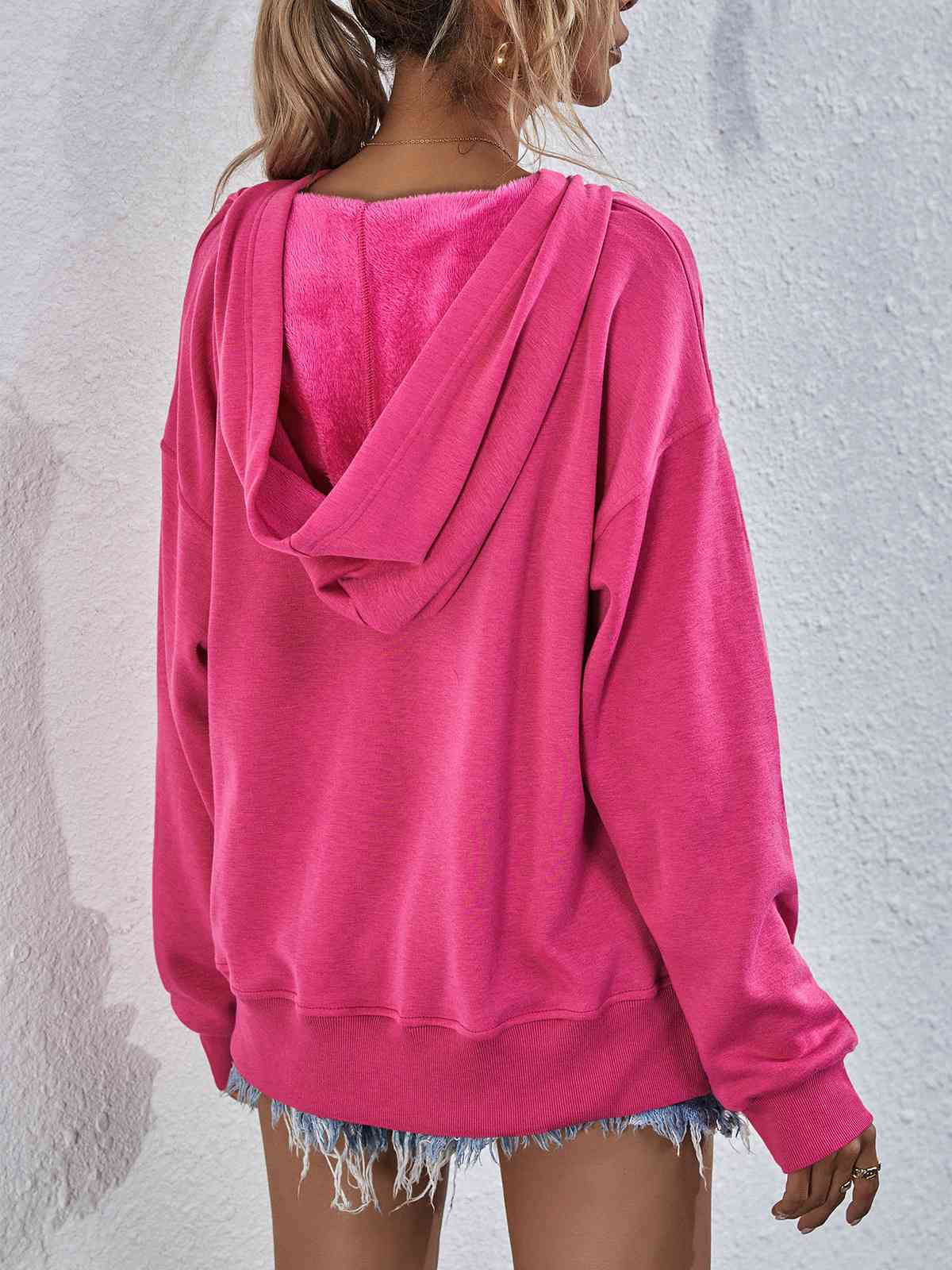 Dropped Shoulder Slit Hoodie Sweatshirt