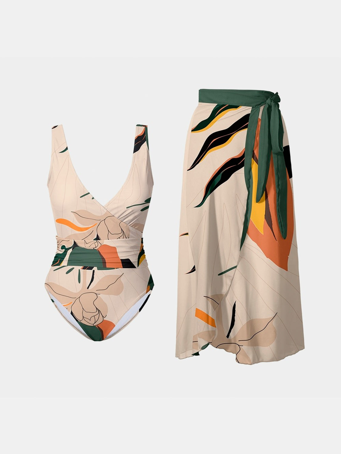 Wide Strap Swimwear and Skirt Swim Set