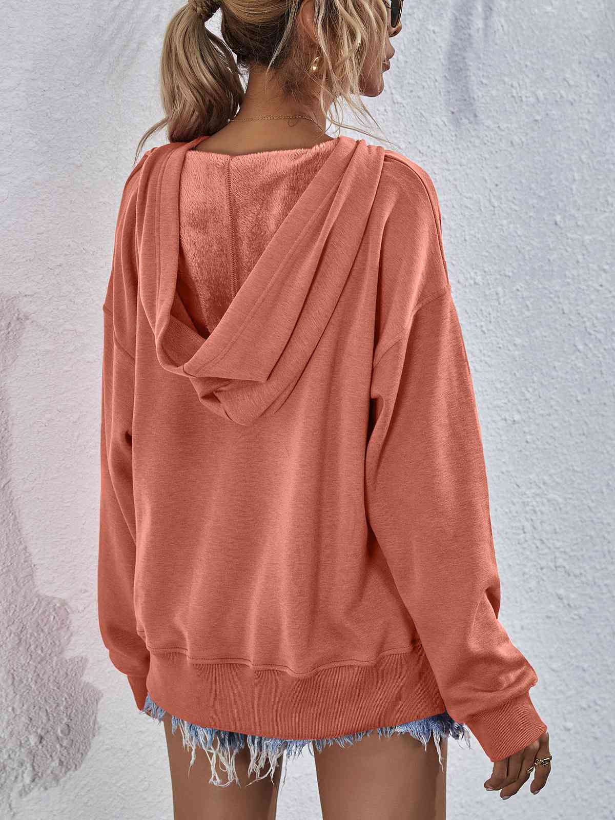 Dropped Shoulder Slit Hoodie Sweatshirt