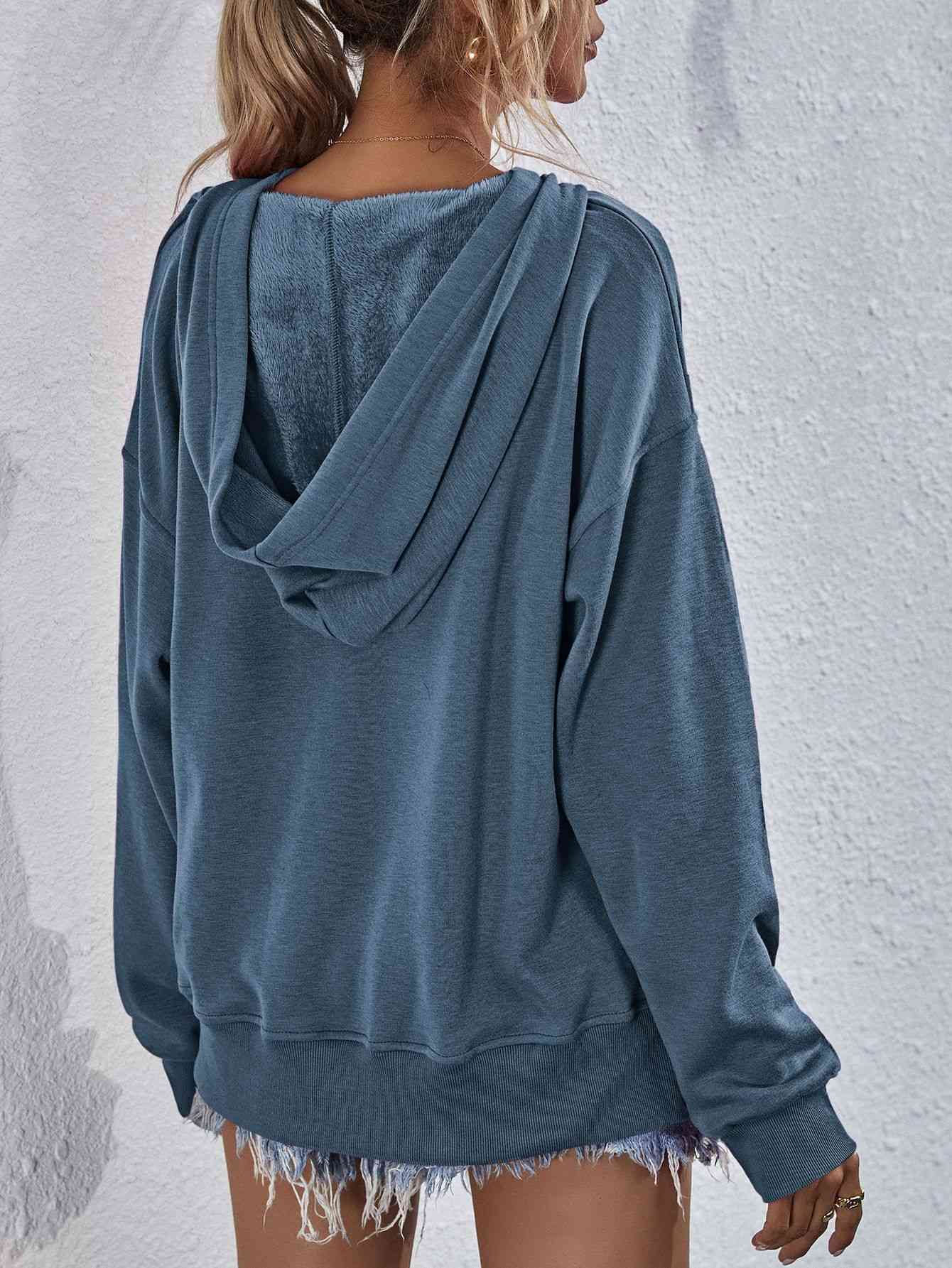 Dropped Shoulder Slit Hoodie Sweatshirt