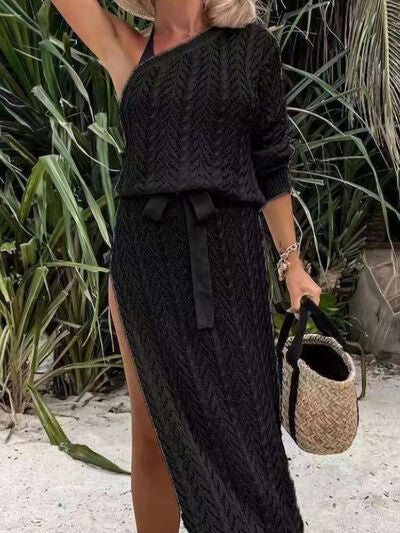 Slit Single Shoulder Knit Dress