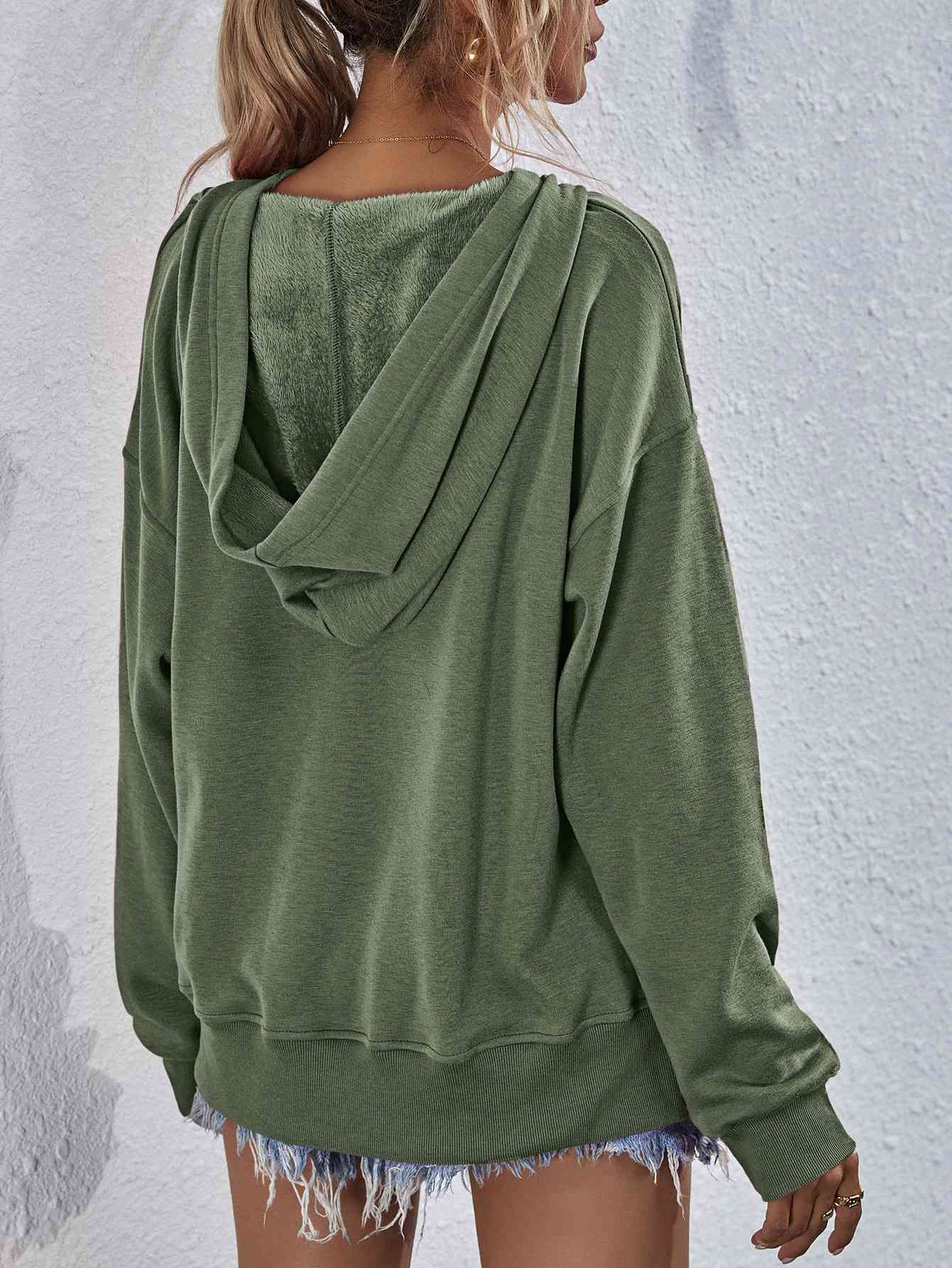 Dropped Shoulder Slit Hoodie Sweatshirt