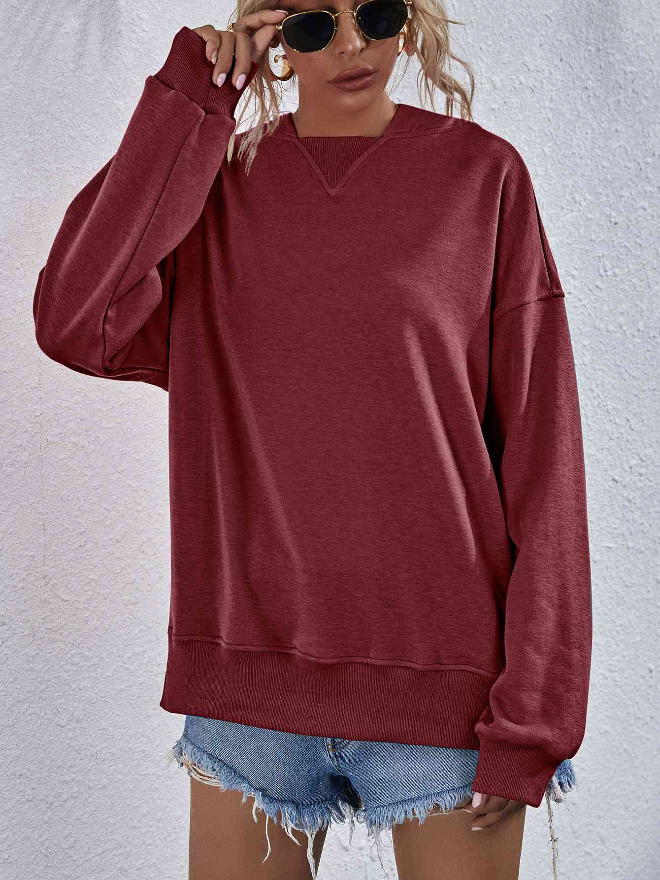 Dropped Shoulder Slit Hoodie Sweatshirt