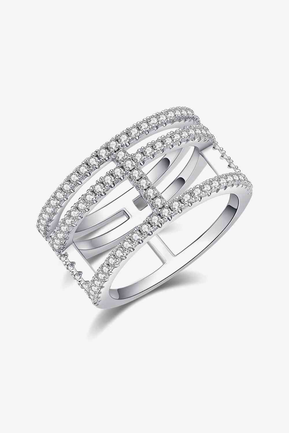 Cutout Wide Moissanite Platinum Plated Ring