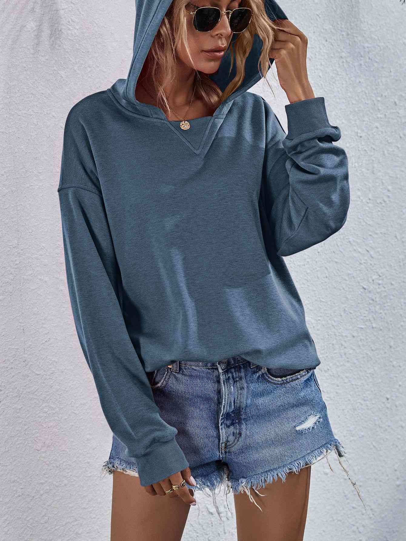 Dropped Shoulder Slit Hoodie Sweatshirt