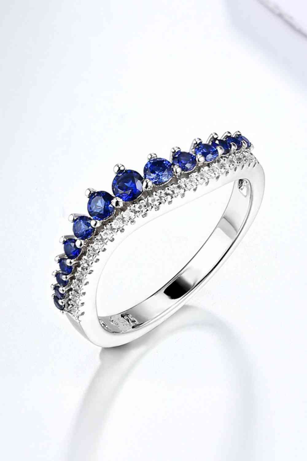 Sapphire Platinum Plated Sterling Silver Ring