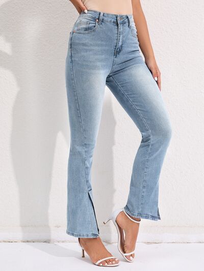 Faded Slit Button Jeans