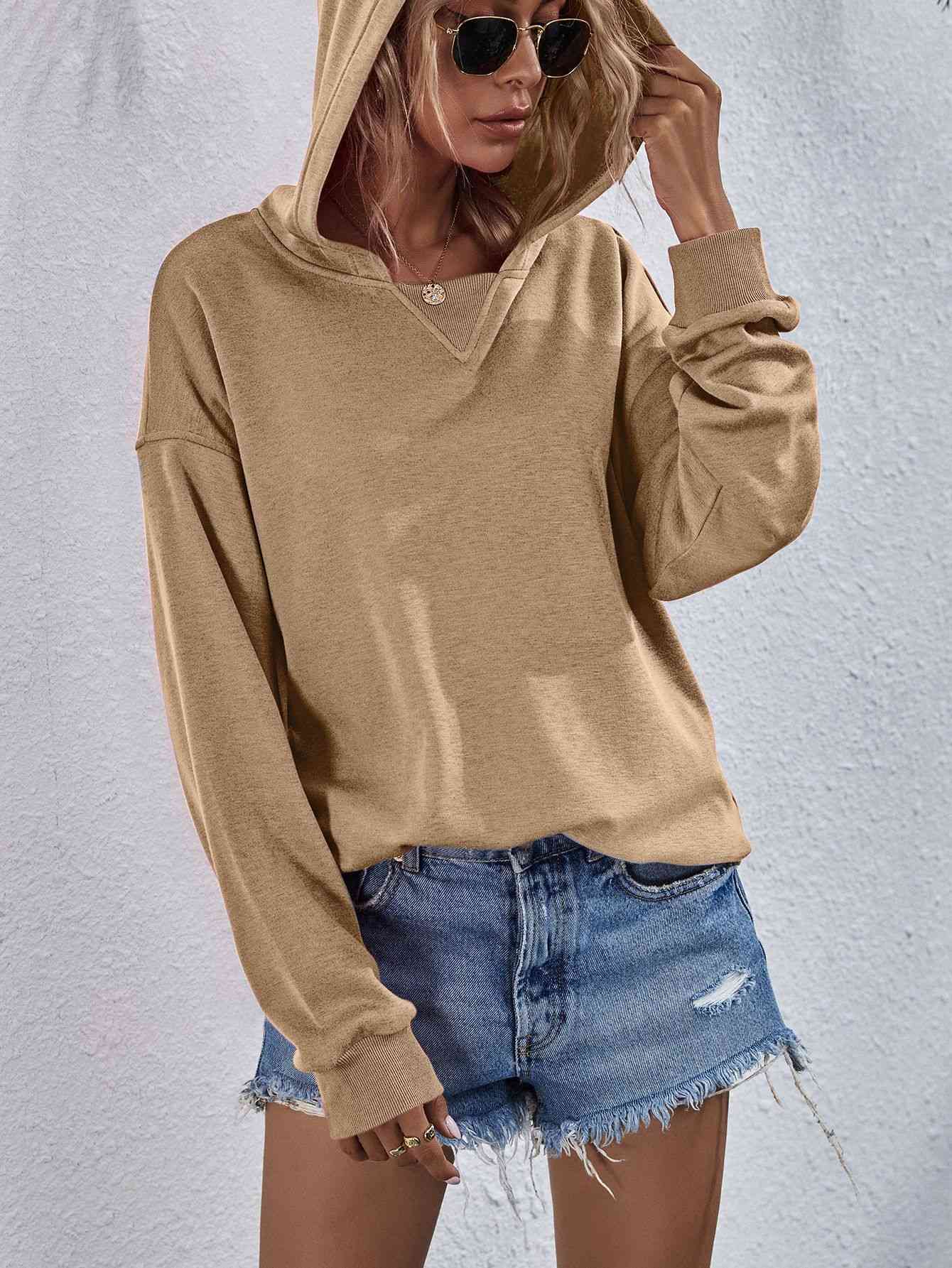 Dropped Shoulder Slit Hoodie Sweatshirt