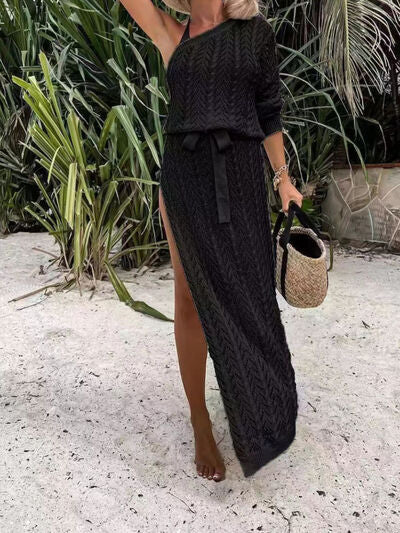 Slit Single Shoulder Knit Dress