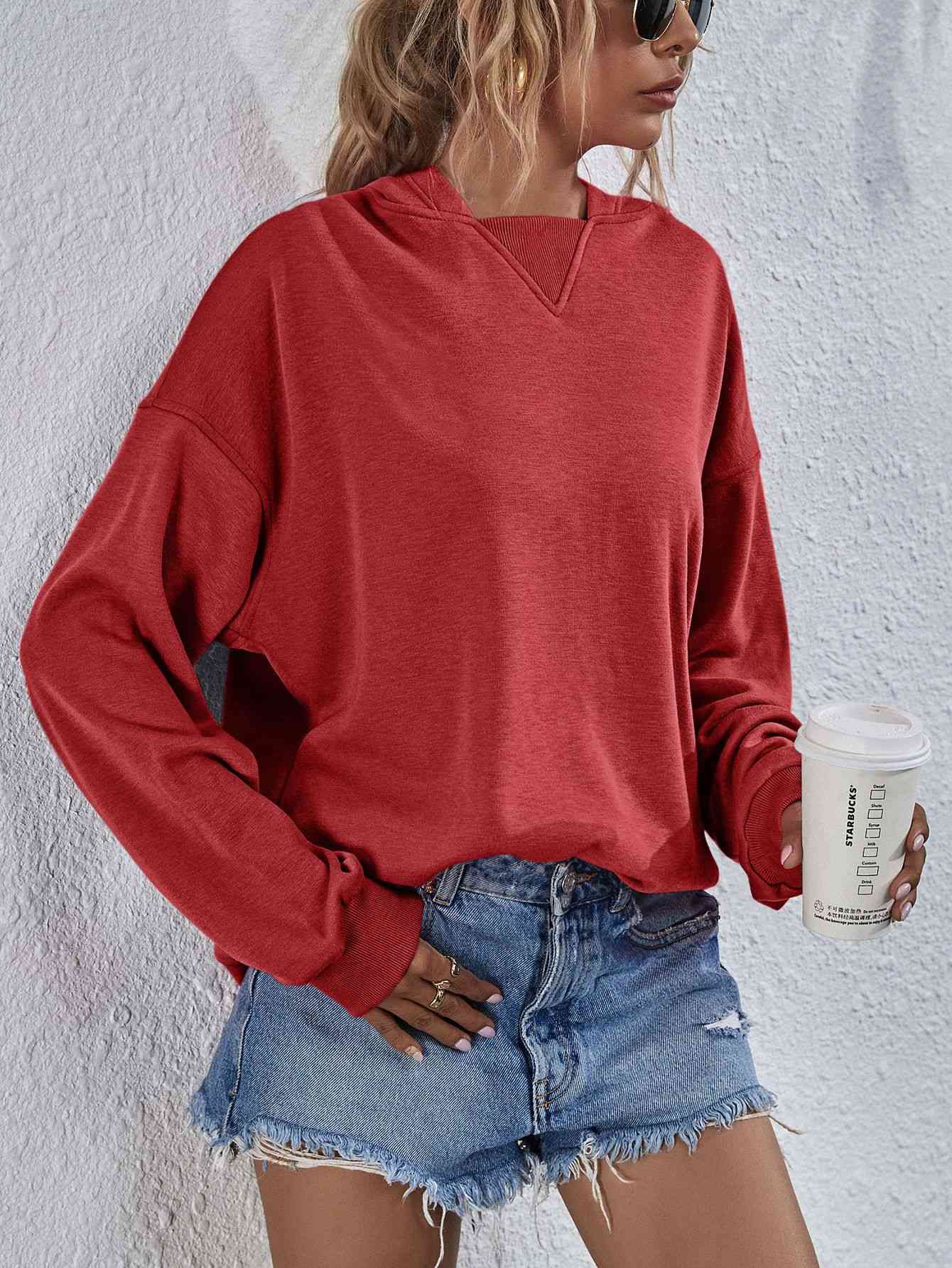 Dropped Shoulder Slit Hoodie Sweatshirt