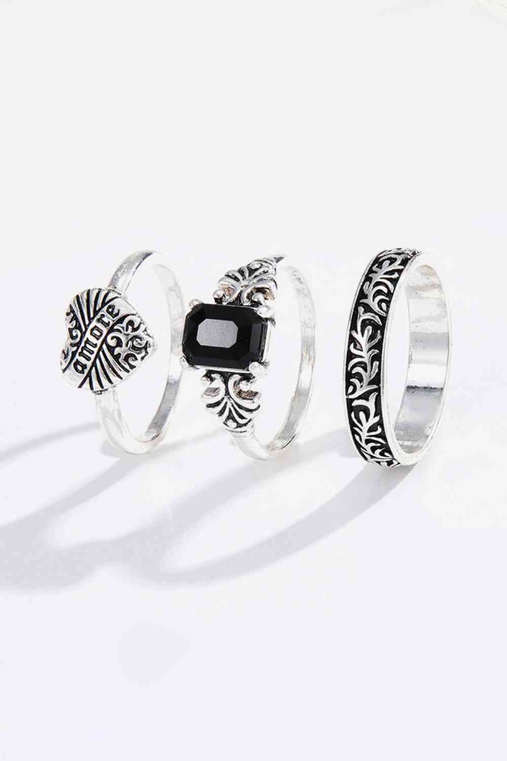 Three Piece 18K Silver Plated Ring Set