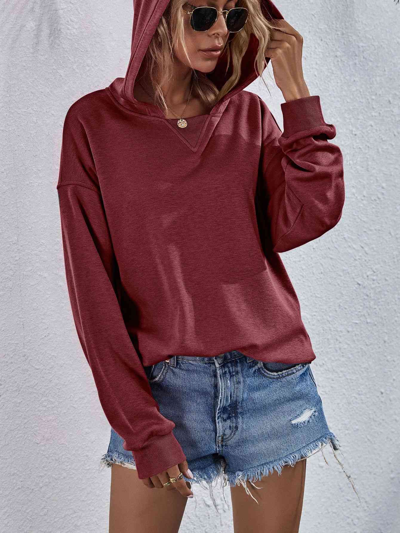 Dropped Shoulder Slit Hoodie Sweatshirt