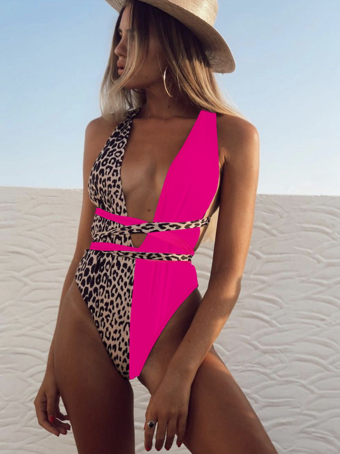 Leopard Plunge One Piece Swimwear