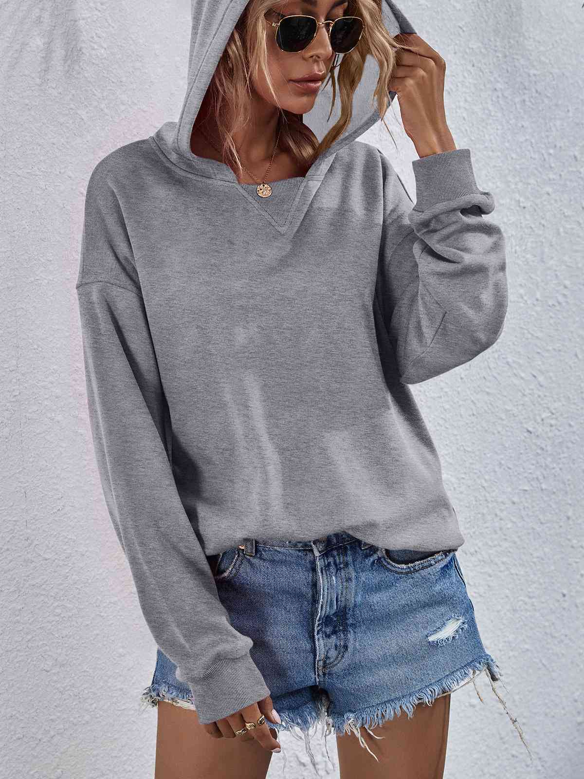 Dropped Shoulder Slit Hoodie Sweatshirt